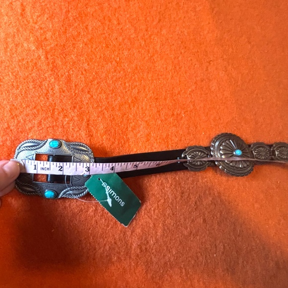 Floral metal medallion and blue turquoise stone faux leather western belt NWT - Picture 9 of 10